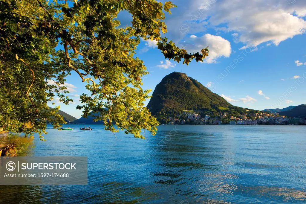 Lago di Lugano, Lake of Lugano, Switzerland, Europe, canton, Ticino, lakeshore, mountain, Monte, San Salvatore