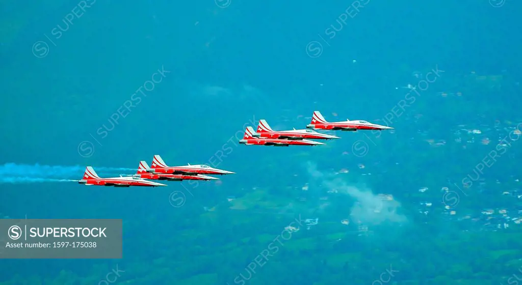 SION, SWITZERLAND, Patrouille suisse in close formation at the Breitling Air show. September 17, 2011 in Sion, Switzerland