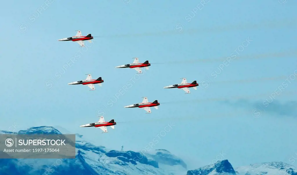 SION, SWITZERLAND, Swiss airforce team in the mountains at the Breitling Air show. September 18, 2011 in Sion, Switzerland
