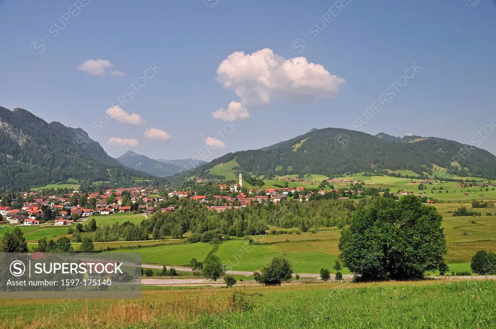 Parish church, church, St. Nikolaus, Pfronten, Ostallgäu, Allgäu, Swabia, Bavaria, Germany, Europe, scenery, landscape,
