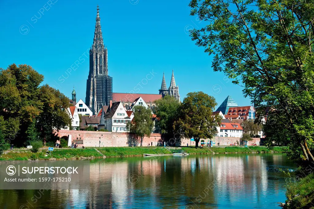 Neu_Ulm, Bavaria, Danube, Ulm, Münster, Swabian, Baden_Wurttemberg, Germany, Europe, river, flow,