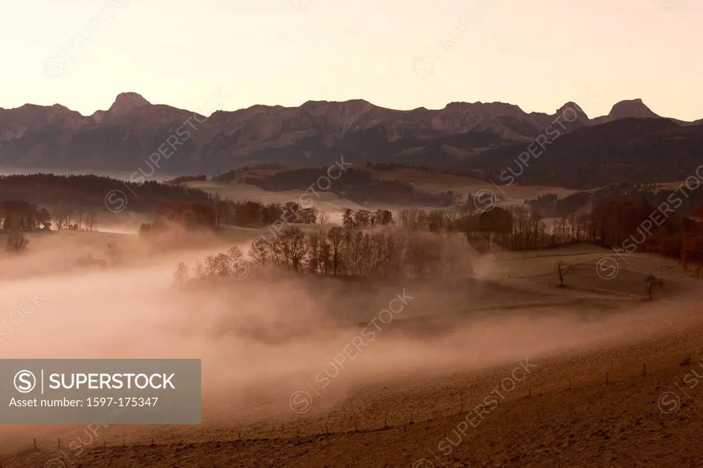 View, sea of fog, fog, Gürbetal, Bernese, Alps, autumn, mountain, mountains, fogs, Hasli, Riggisberg, Gantrisch, canton, Bern, Bernese Oberland, Jungf...