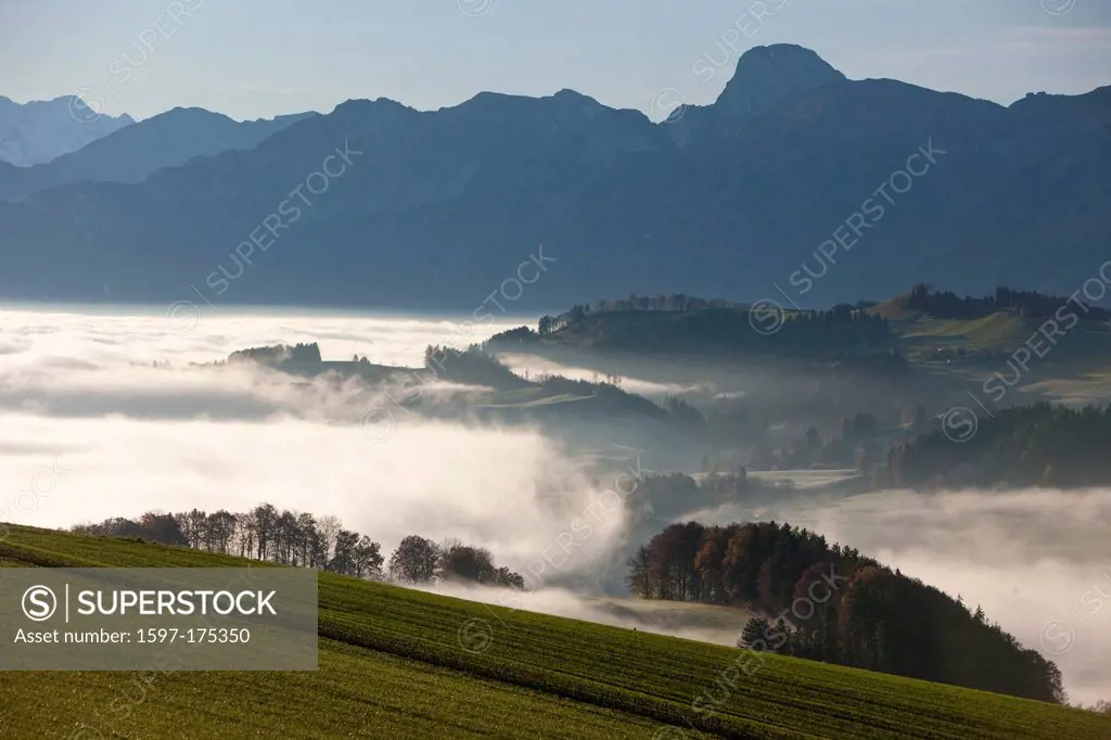 Sea of fog, fog, Gürbetal, BE, Stockhorn, autumn, canton, Bern, Bernese, Alps, Bernese Oberland, sunrise, Switzerland, Europe, Gürbetal, Rüeggisberg