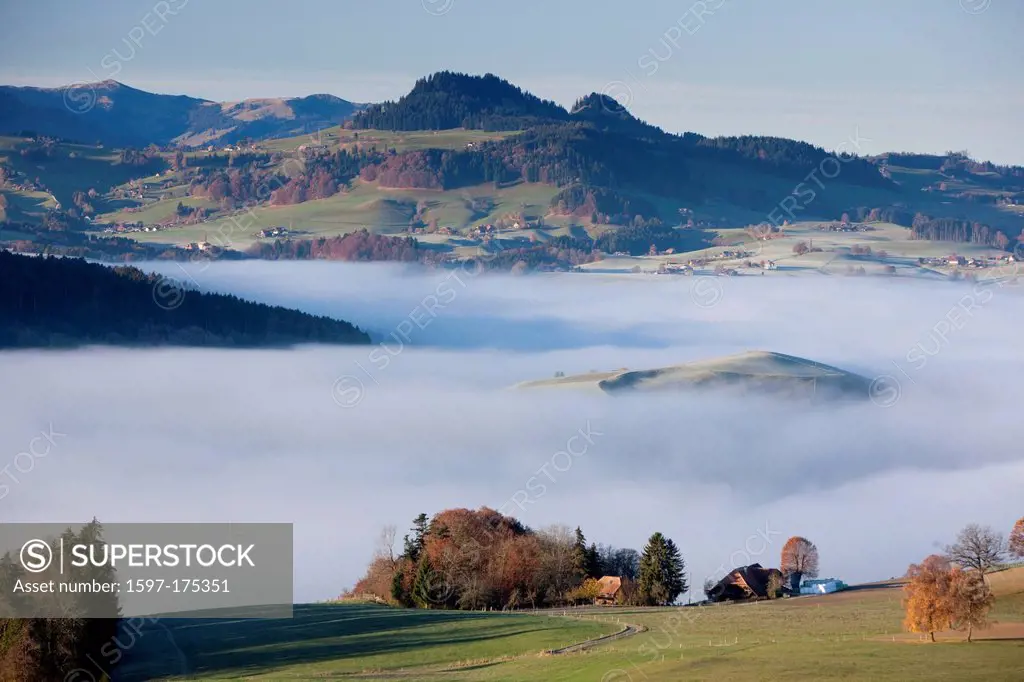Sea of fog, mountain Guggis, BE, autumn, canton, Bern, Bernese Oberland, fog, fog, Switzerland, Europe, scenery, landscape,