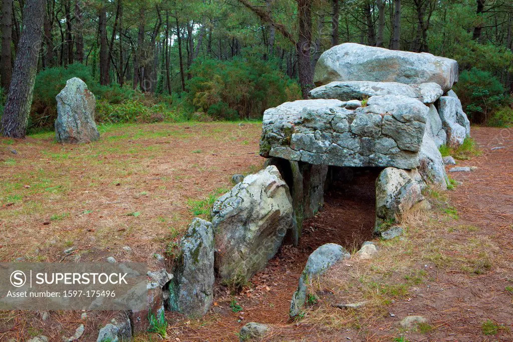 Dolmen, de, Mané_Kerioned, menhir, France, Europe, Brittany, department Morbihan, stone grave, megalith, stones, culture