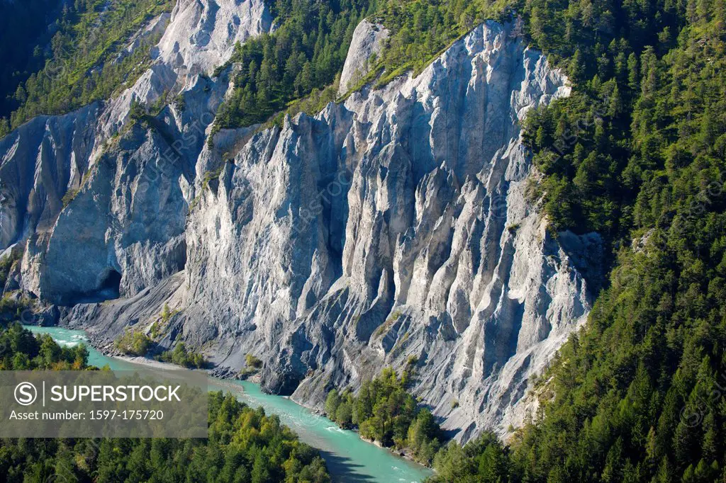 Ruinaulta, Switzerland, Europe, canton, Graubünden, Grisons, Surselva, gulch, Rhine gulch, river, flow, Vorderrhein, Rhine, rock, cliff, erosion, eros...