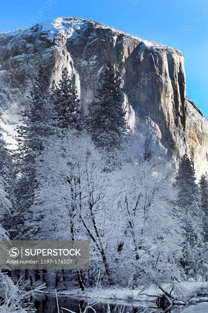 USA, United States, America, Yosemite, Valley, California, Trees, river, Rocks, winter, landscape