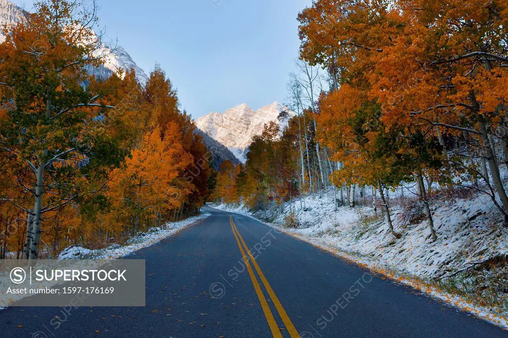 USA, United States, America, Colorado, Fall, Autumn, Trees, Fall Color, road, streight, aspen