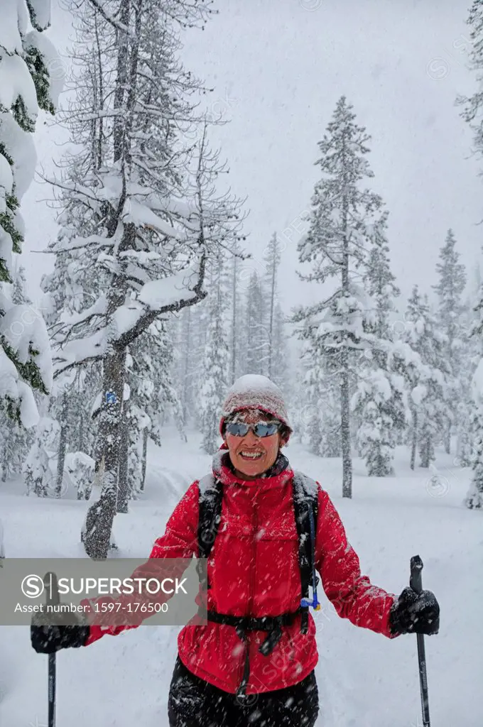 USA, United States, America, Oregon, Bend, North America, Deschutes, National forest, Swampi, Ski, Nordic, woman, snow, snowing, outdoor, cross countr...