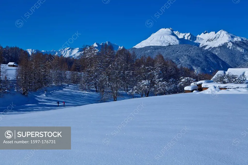 Austria, Europe, Tyrol, Mieminger plateau, Obsteig, Holzleiten, cross_country trail, track, cross_country, Two, snow, winter, mountains, Lechtal, Lech...