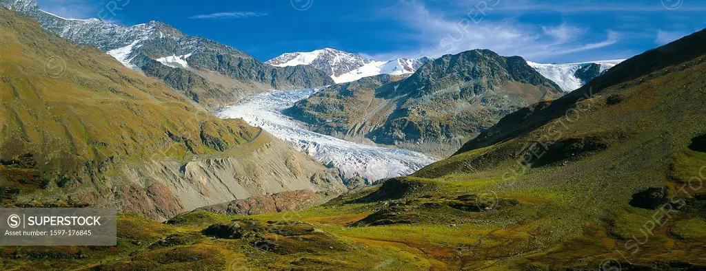 Austria, Europe, Tyrol, uplands, Kaunertal, Gepatsch, distant, far_off, Gepatschferner, glacier, Fluchtkogel, oetztal, Alps, high, moor, Moraine, glac...