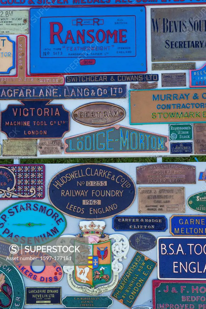 England, Dorset, Blanford, The Great Dorset Steam Fair, Exhibitors Display of Vintage Company Name Plaques
