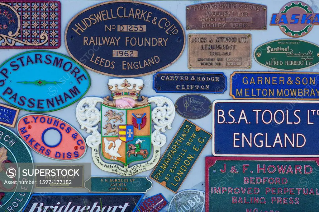 England, Dorset, Blanford, The Great Dorset Steam Fair, Exhibitors Display of Vintage Company Name Plaques