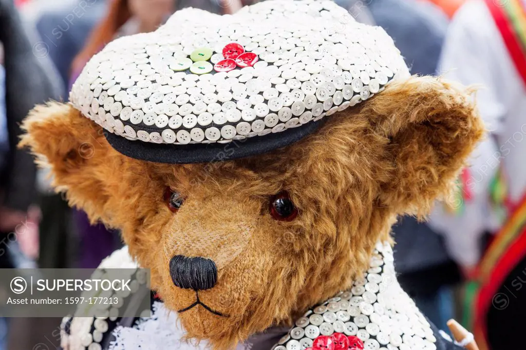 England, London, Teddy Bear dressed in Pearly Costume