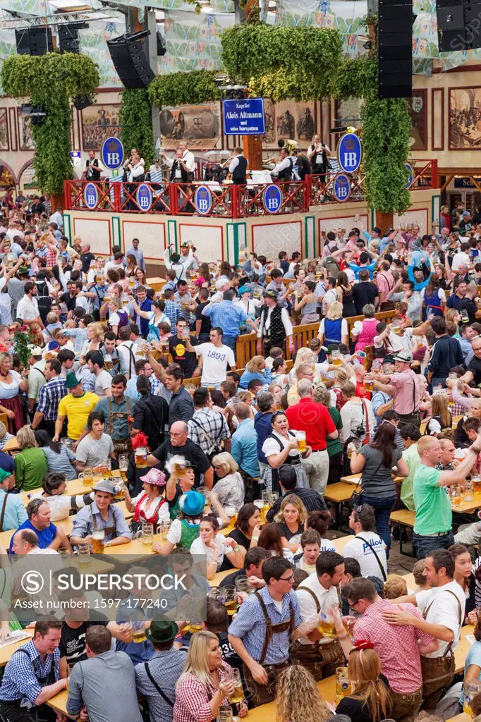 Germany, Bavaria, Munich, Oktoberfest, Typical Beer Tent Scene