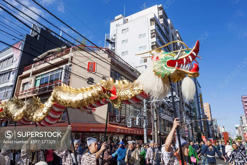 Japan, Honshu, Kanto, Tokyo, Asakusa, Jidai Matsurai Festival, Dragon Dance