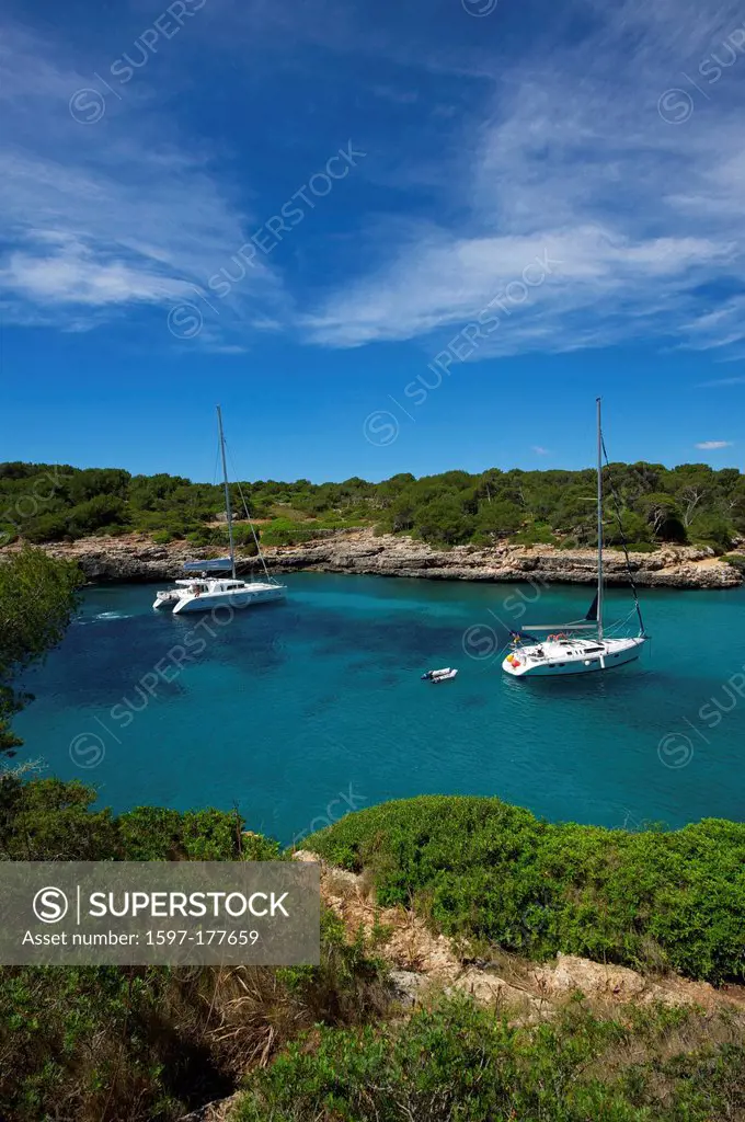 Balearic Islands, Majorca, Mallorca, Spain, Europe, outside, Cala Sa Nau, coast, seashore, coasts, seashores, coastal scenery, coastal, scenery, lands...