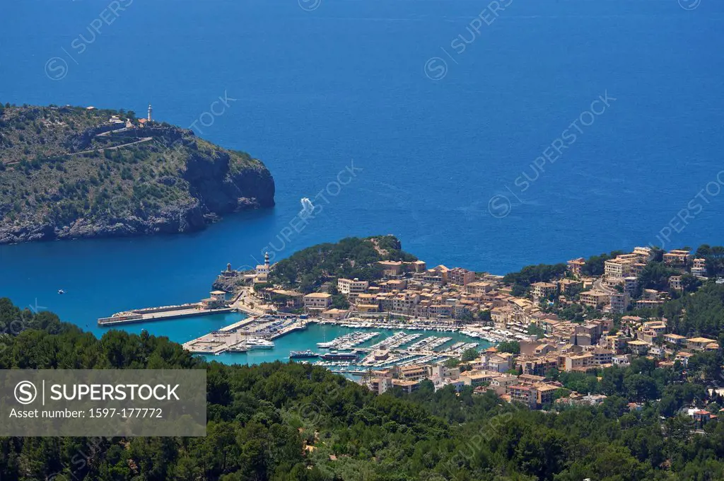 Balearic Islands, Majorca, Mallorca, Spain, Europe, outside, town view, town, city, towns, cities, port de Soller, coast, day, nobody,