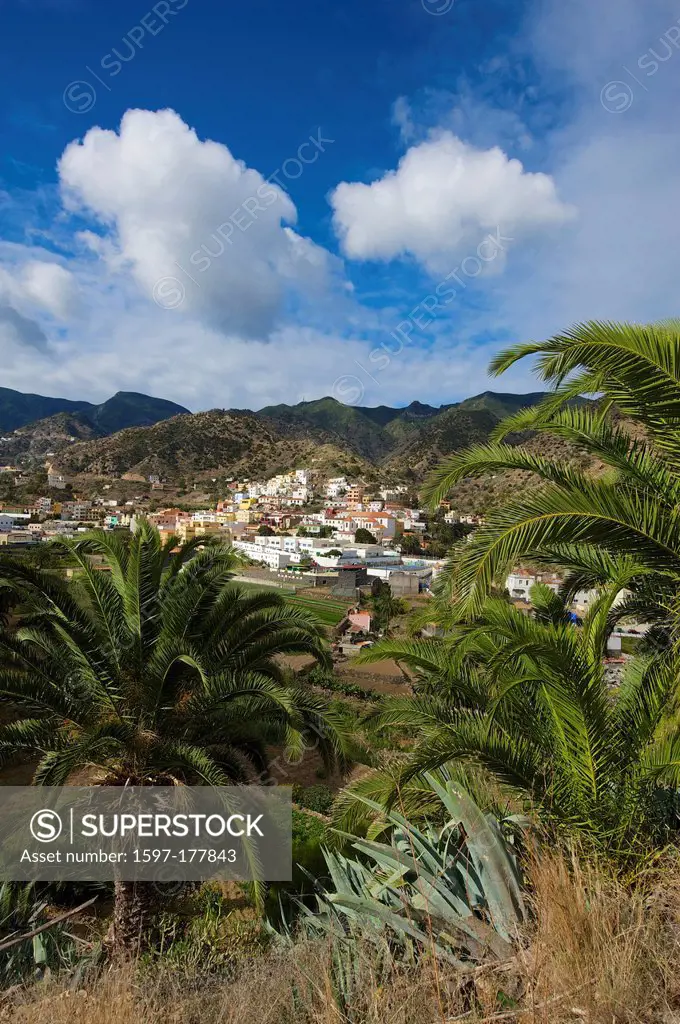 Canaries, Europe, Canary islands, La Gomera, Spain, outside, day, nobody, Vallehermoso, town view,