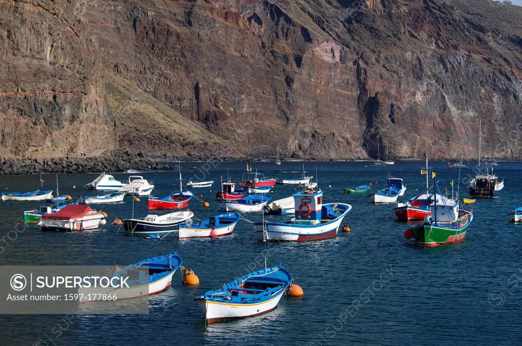 Canaries, Europe, Canary islands, La Gomera, Spain, outside, day, nobody, Vueltas, Valle Gran Rey, fishing harbour, fishing harbours, harbour, port, h...
