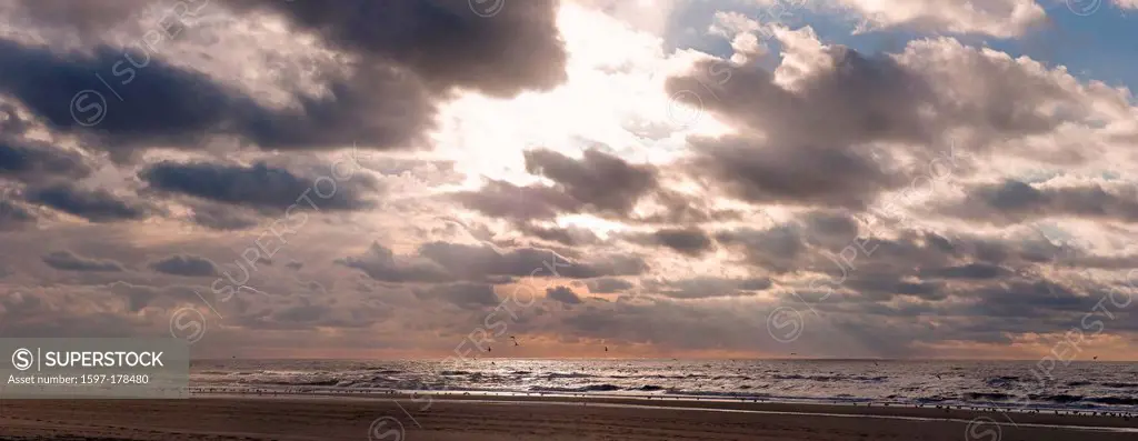 Holland, Netherlands, Europe, Egmond aan Zee, Sun, clouds, North sea, landscape, water, autumn, beach, sea,