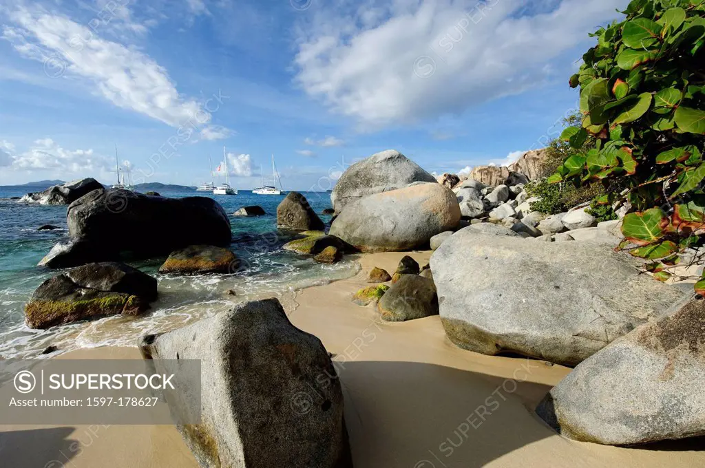 BVI, bath bay, boats, British Virgin Islands, Virgin Islands, British Virgin Islands, granite rock, island, isle, Virgin Gorda, Caribbean, sea, beach,...