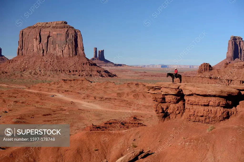 USA, United States, America, Arizona, Kayenta, North America, Southwest, Arizona, Monument Valley, rider, horseman, John Ford, vista, Mitten, sandston...
