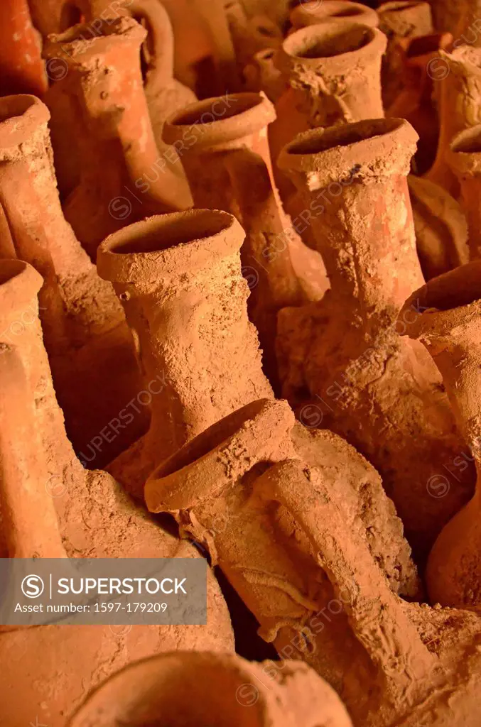 collection of roman amphora. Clay vessels for transporting liquids such as wine and olive oil
