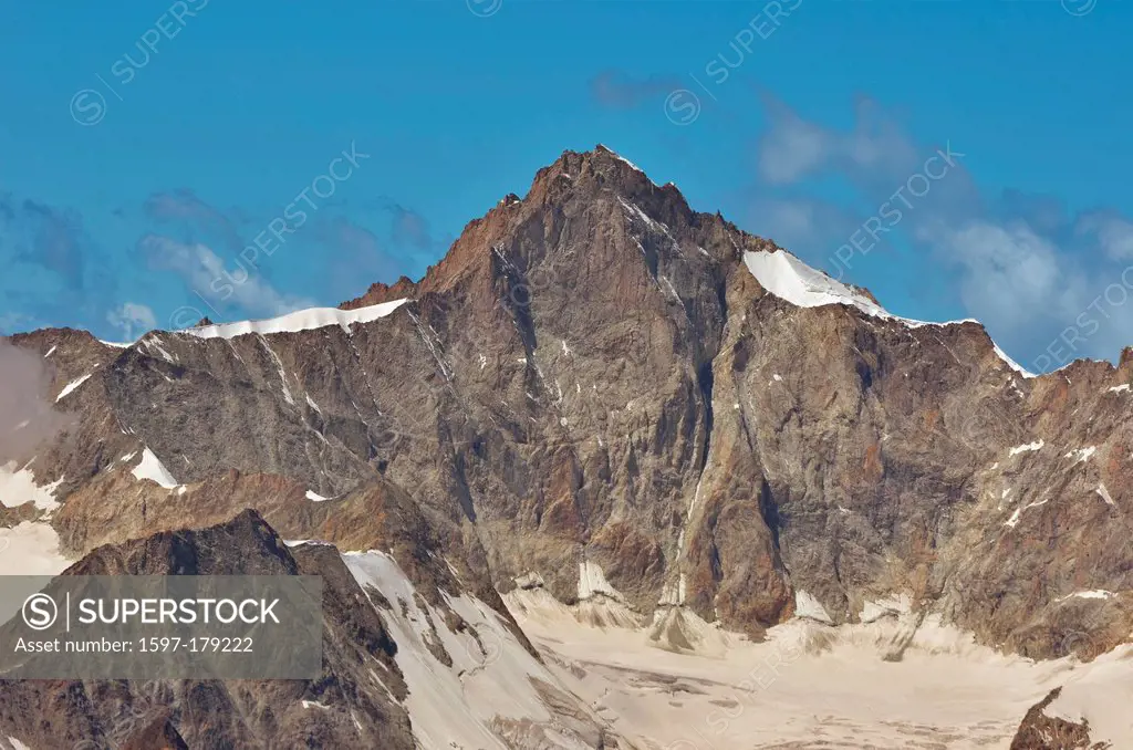 the high summit of the Zinalrothorn in the southern swiss alps between Zermatt and Zinal. this is the east face