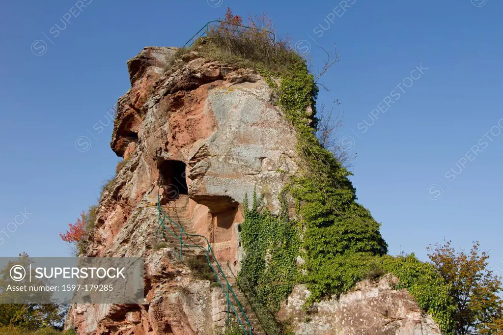 Germany, dragon's cliff, Drachenfels, Busenberg, bosom mountain, Rhineland-Palatinate, Germany, cliff, cliff formation, geology, stair,