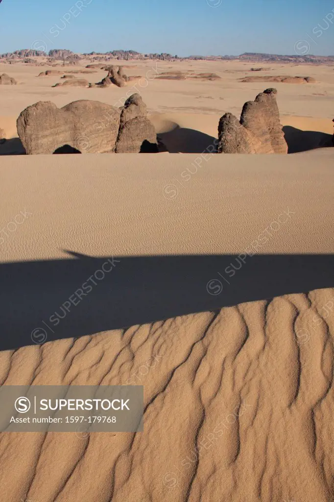 Algeria, Africa, north Africa, desert, sand desert, Sahara, Tamanrasset, Hoggar, Ahaggar, rock, rock formation, Tassili du Hoggar, sand, sand dune, na...