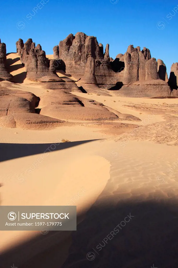 Algeria, Africa, north Africa, desert, sand desert, Sahara, Tamanrasset, Hoggar, Ahaggar, rock, rock formation, Tassili du Hoggar, sand, sand dune, na...
