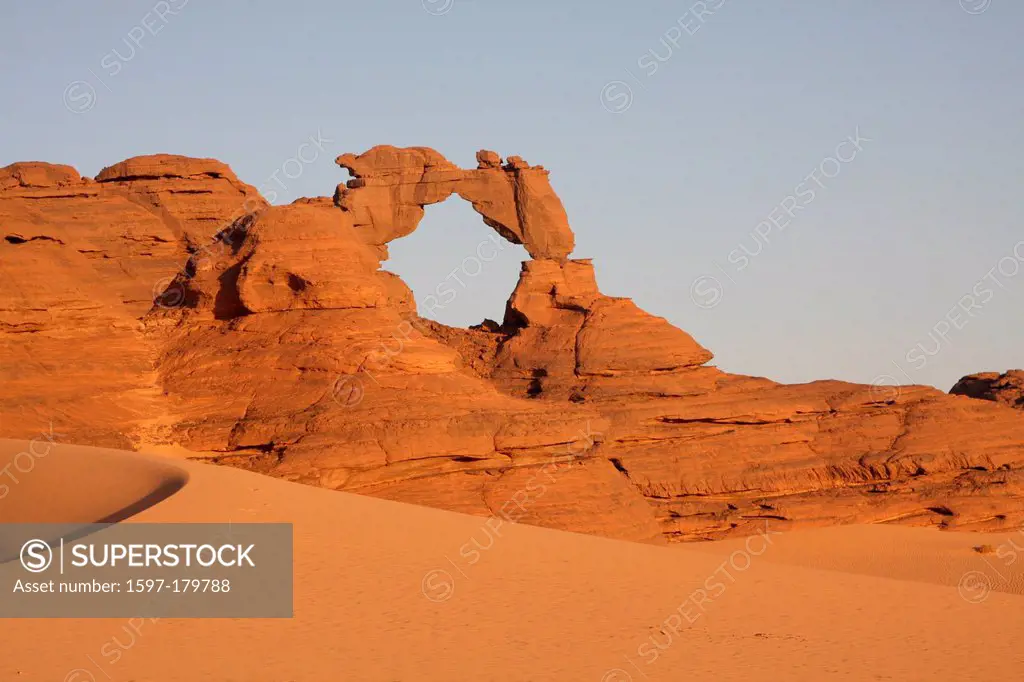 Algeria, Africa, north Africa, desert, sand desert, Sahara, Tamanrasset, Hoggar, Ahaggar, rock, rock formation, Tassili du Hoggar, sand, sand dune, mo...