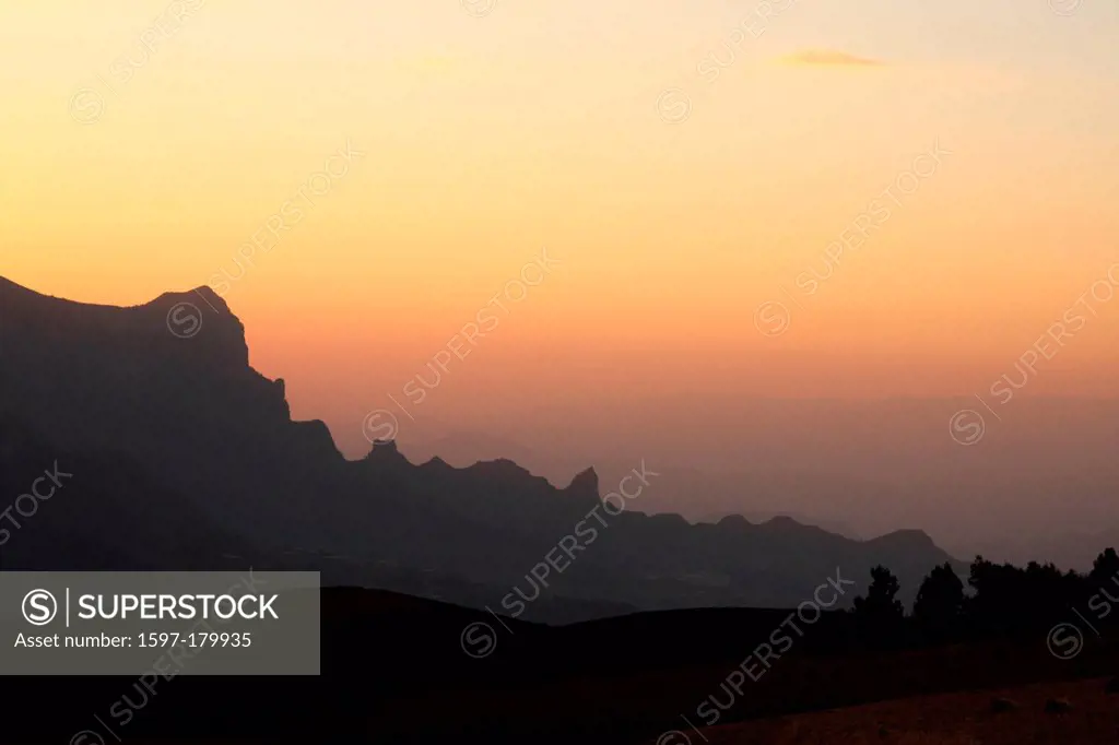 Ethiopia, Africa, Simien, Simien Mountains, National Park, landscape, mountain, mountain range, highlands, World Heritage Site, Sona, village, sunset,...
