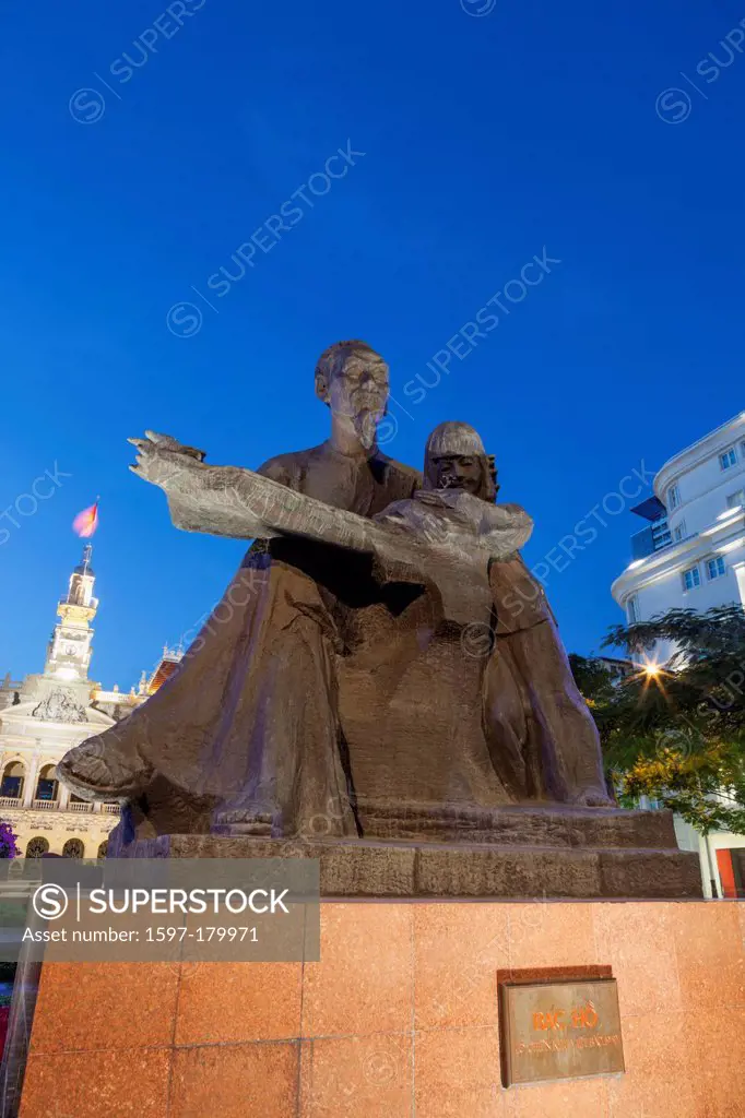 Asia, Vietnam, Ho Chi Minh, Ho Chi Minh City, city, HCMC, Saigon, Ho Chi Minh Statue, statue, Night View