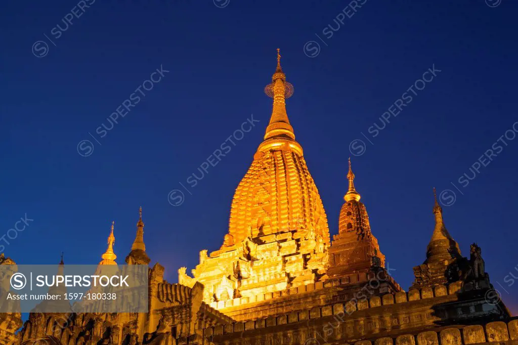 Asia, Myanmar, Burma, Bagan, Ananda Temple, Temple, Temples, Stupa, Stupas, Illumination, Night View