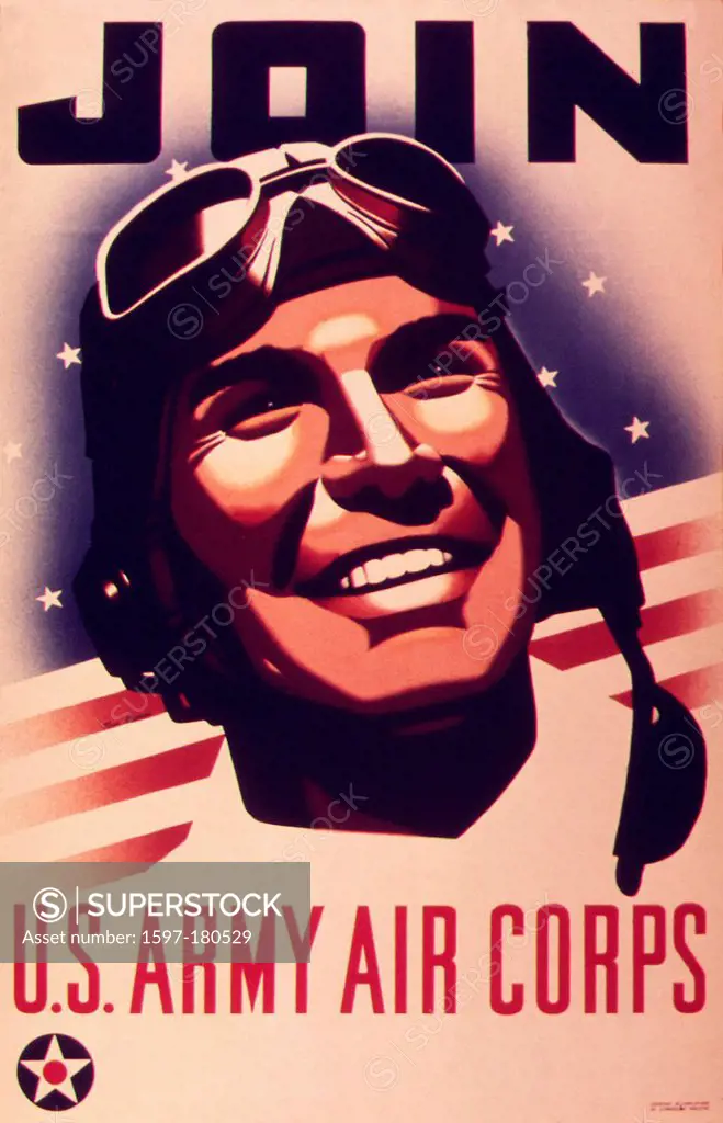 World War II, Second World War, world war, war, poster, Propagana, propaganda poster, USA, American, recruitment, pilot, Army, flag, banner, 1941, joi...
