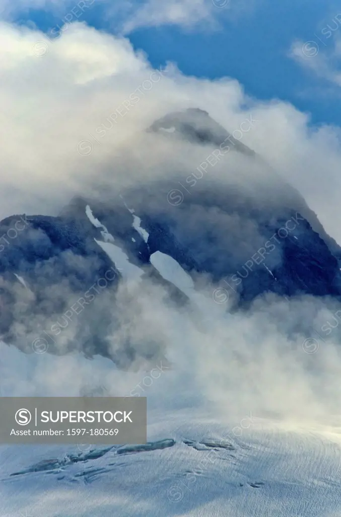 glacier in chugach, national forest, portage lake region, Alaska, landscape, clouds