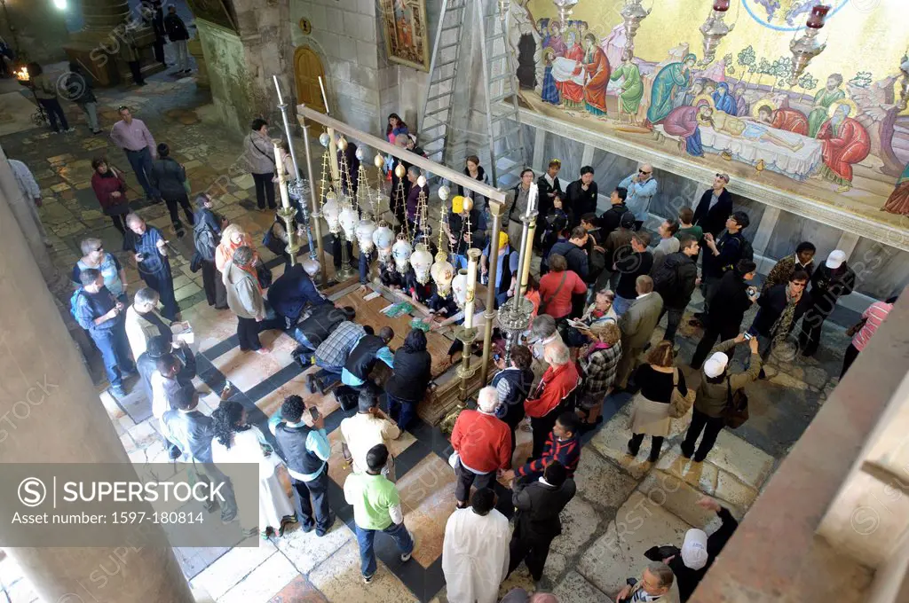 Christ, Church of the Resurrection, church, Israel, Jerusalem, corpse, Middle East, Near East, pilgrim, religion, Stone of Unction, stone, unction,