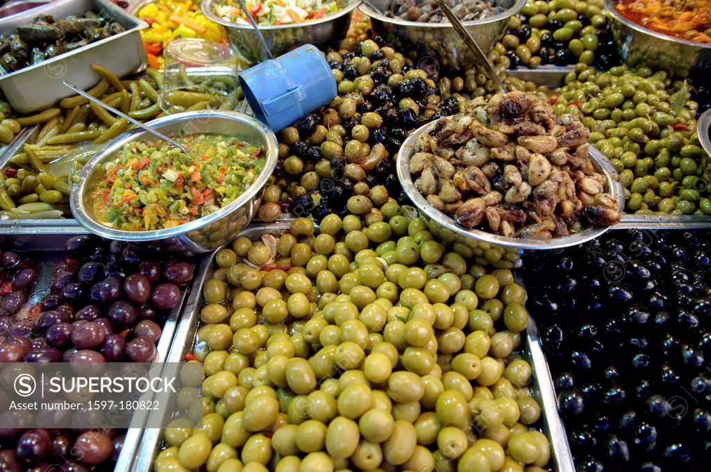 Israel, Jerusalem, market, Middle East, Near East, olives, food, eating,