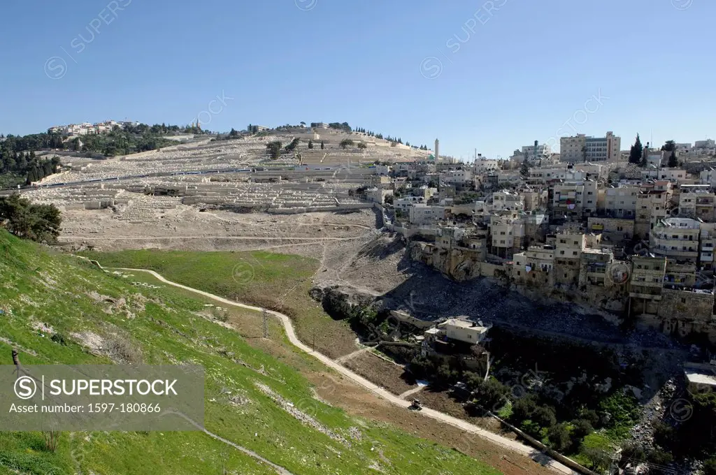 Cemetery, Israel, Jerusalem, Middle East, Near East, Mount of Olives, hill, houses, homes,