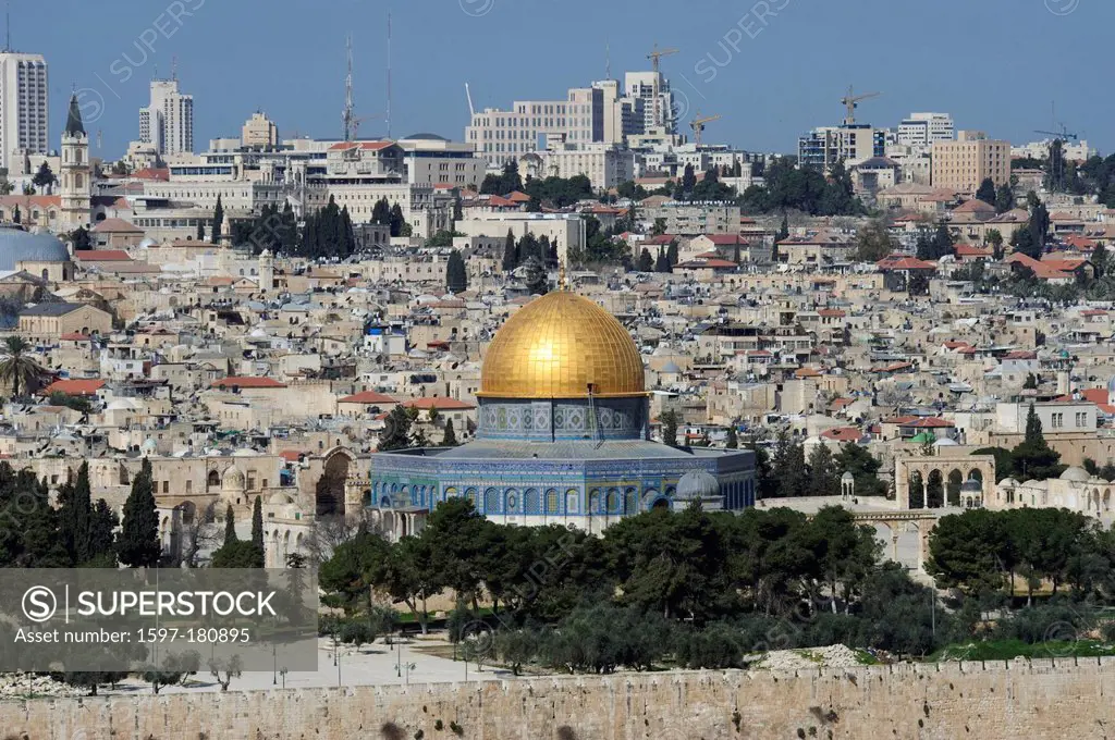 Dome of the Rock, Israel, Jerusalem, Middle East, Near East, religion, Islam, dome, golden, temple mountain,