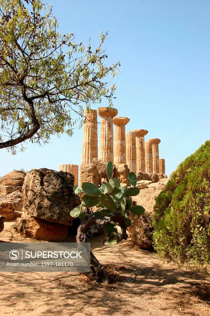 Italy, Europe, Sicily, Agrigento, Heracles, temple, antiquity, archeology, Greek columns, columns