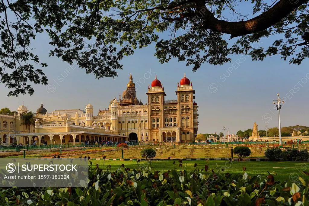 India, South India, Asia, Karnataka, Mysore, Palace, architecture, colourful, garden, palace, skyline, touristic, tower