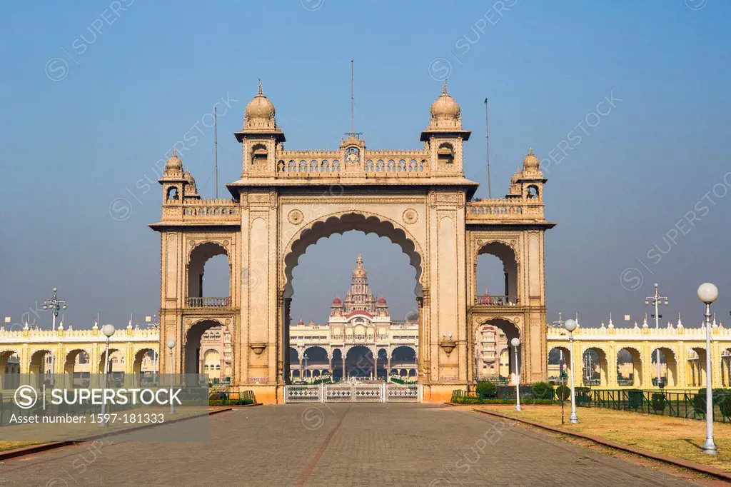 India, South India, Asia, Karnataka, Mysore, Palace, Main Entrance, arch, entrance, gate, main, palace