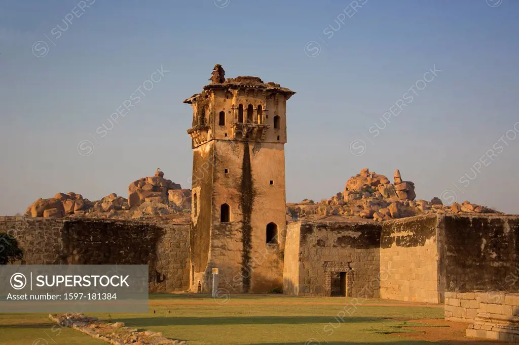 India, South India, Asia, Karnataka, Hampi, ruins, Vijayanagar, 15th century, World Heritage, Janana, Watch Tower, Lotus Palace, architecture, culture...