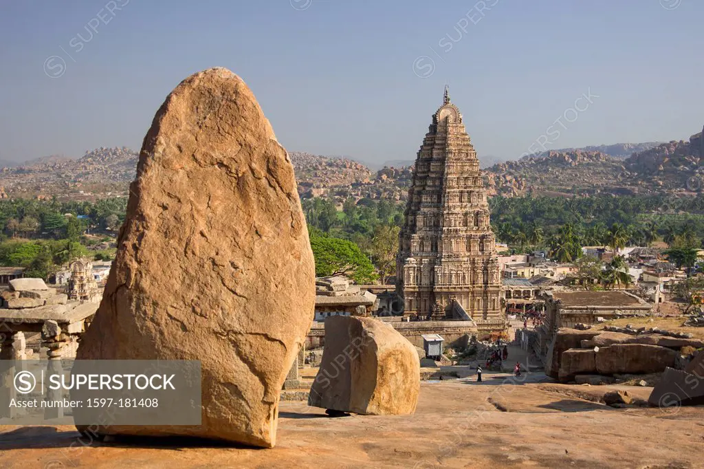 India, South India, Asia, Karnataka, Hampi, ruins, Vijayanagar, 15th century, World Heritage, Matunga Hill, Virupaksha Temple, State, Virupaksha, 15th...