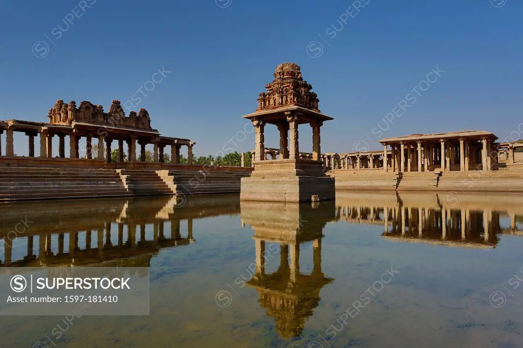 India, South India, Asia, Karnataka, Hampi, ruins, Vijayanagar, 15th century, World Heritage, Sri Krishna Temple, Pushkarani, Sri Krishna, 15th centur...