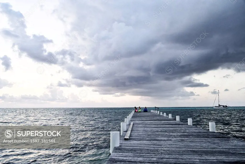San Pedro, Belize, Central America, Caribbean, San Pedro, Amergris, Caye, Cays, Cay, pier, clouds, stormy, sunrise, tropical