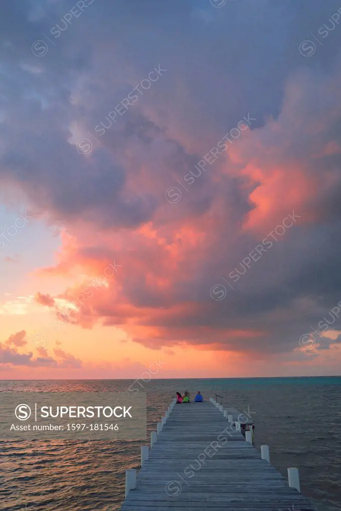 San Pedro, Belize, Central America, Caribbean, San Pedro, Amergris, Caye, Cays, Cay, pier, clouds, stormy, sunrise, tropical, vertical